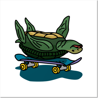 Skateboarding Turtle Upside Down Posters and Art